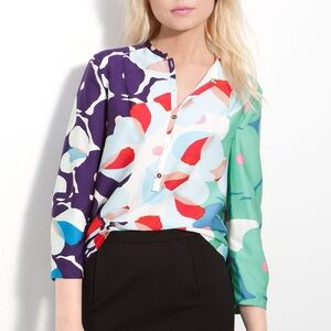 Diane Von Furstenberg Purple and Green Floral Blouse